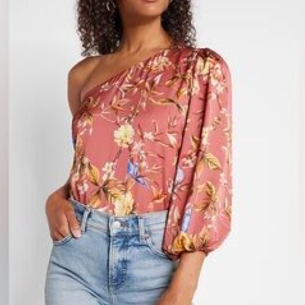 Express Floral One-Shoulder Blouse - Pink and Yellow